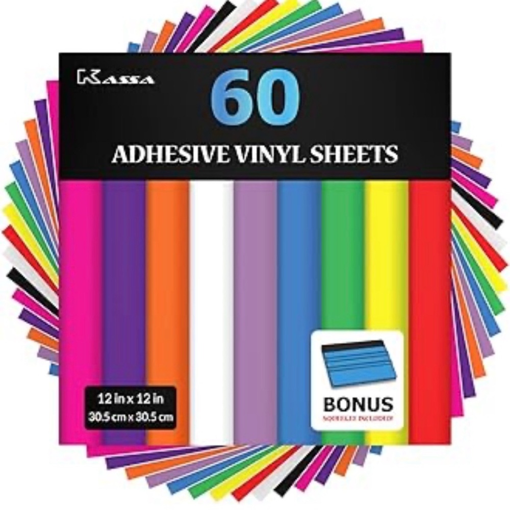 Permanent Adhesive Vinyl Sheets - Assorted Colors 60 pcs